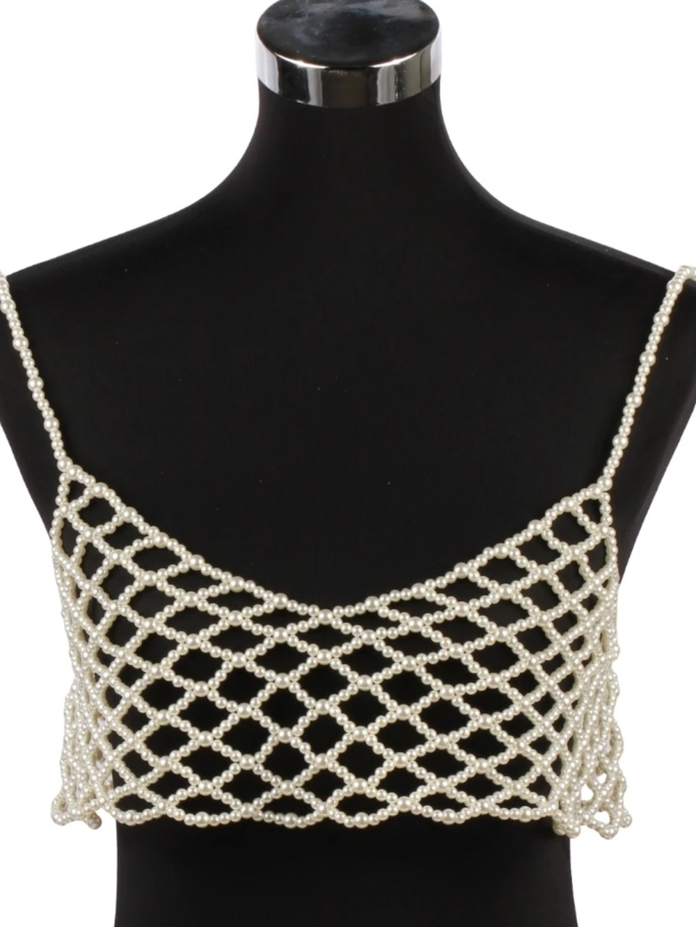 Faux pearl body chain crop top mesh tank
